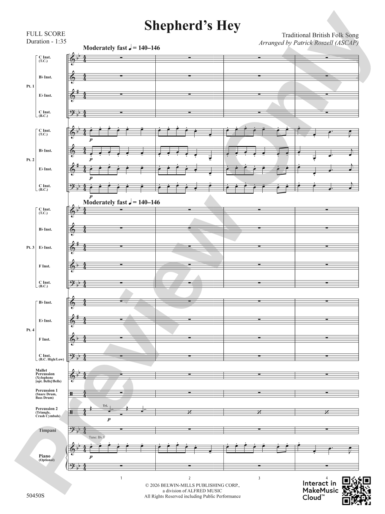 Shepherd's Hey: Flexible Band/String Ensemble Score & Parts