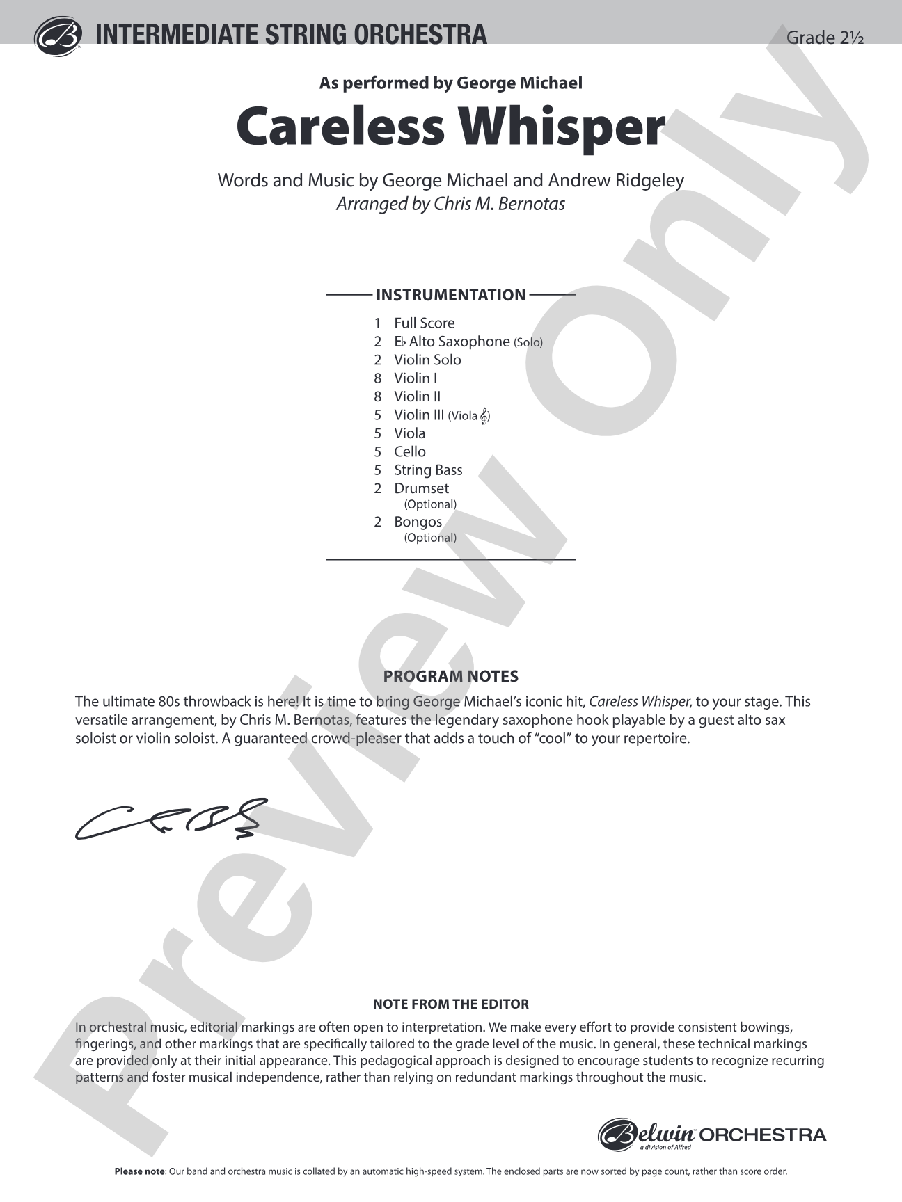 Careless Whisper: String Orchestra Conductor Score & Parts