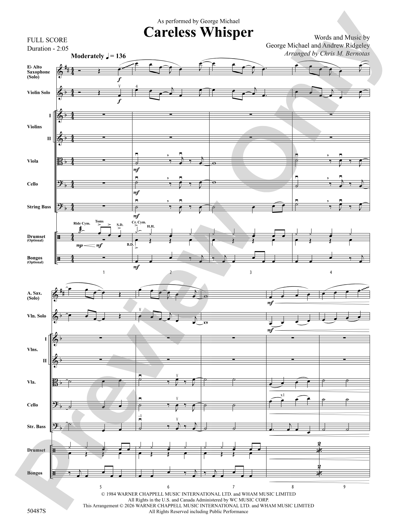 Careless Whisper: String Orchestra Conductor Score & Parts
