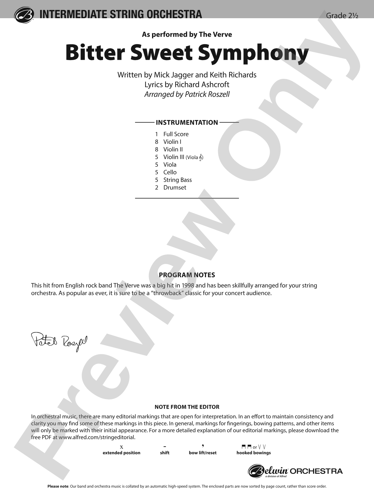 Bitter Sweet Symphony: String Orchestra Conductor Score & Parts