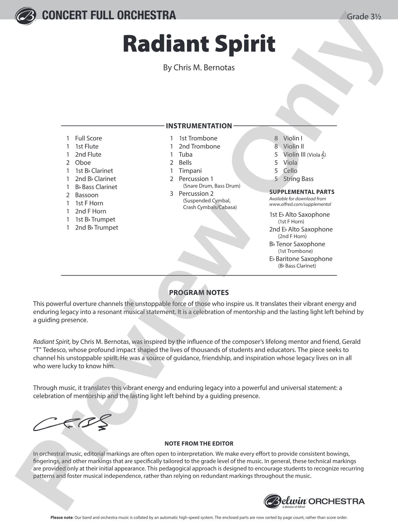 Radiant Spirit: Full Orchestra Conductor Score & Parts