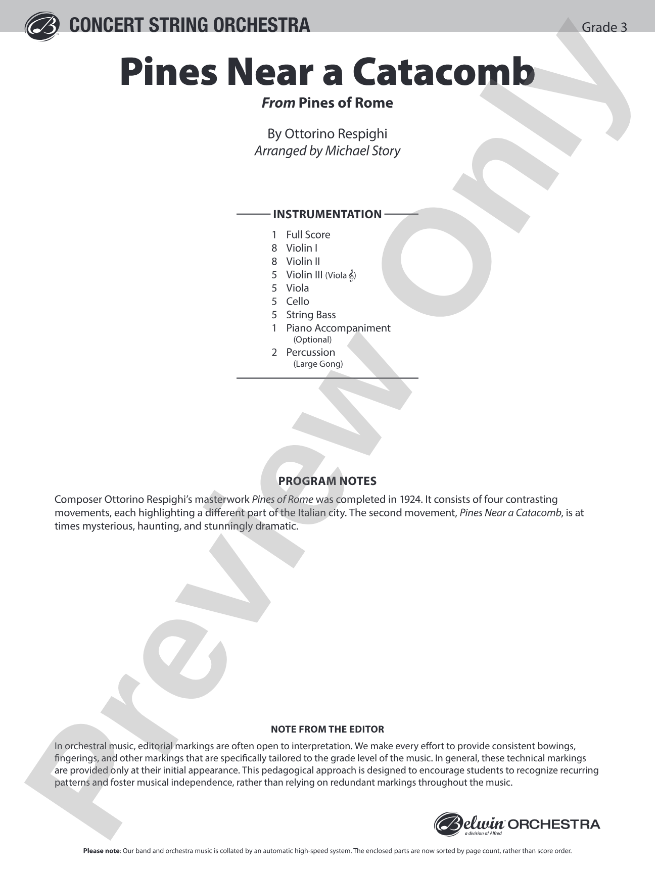 Pines Near a Catacomb: String Orchestra Conductor Score & Parts
