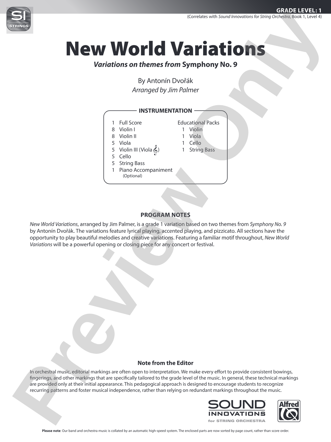 NEW WORLD VARIATIONS/SIS: String Orchestra Conductor Score & Parts