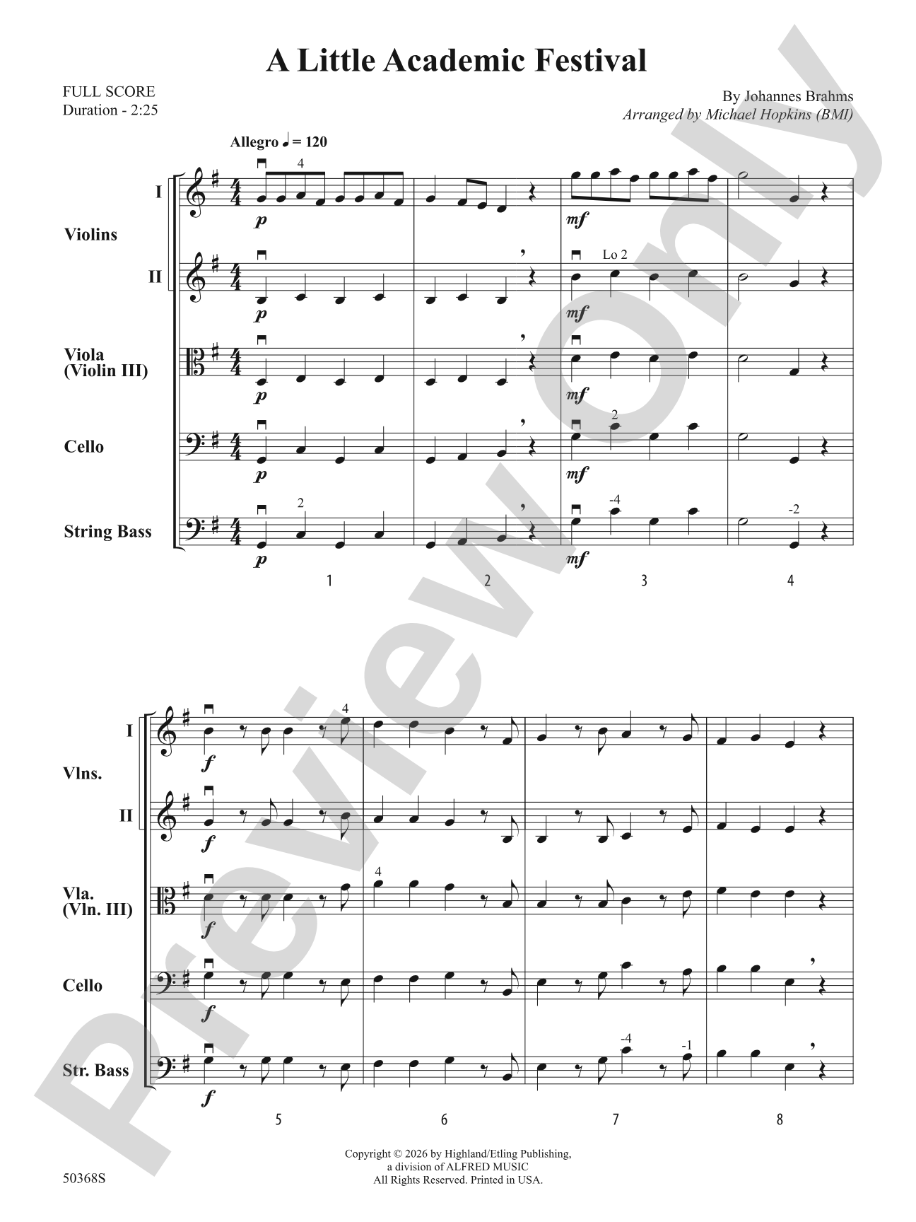 LITTLE ACADEMIC FESTIVAL/HSO: String Orchestra Conductor Score & Parts