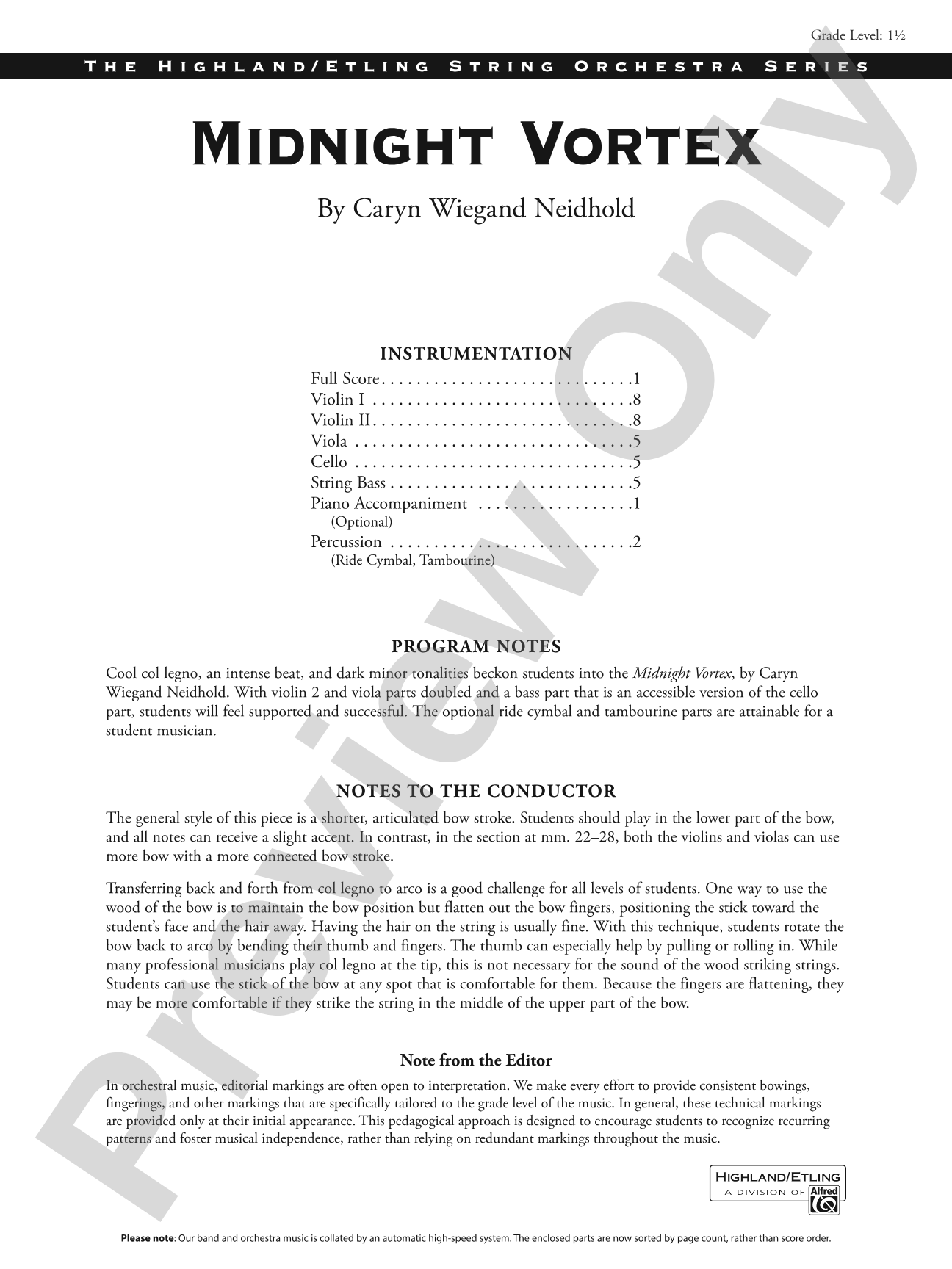 MIDNIGHT VORTEX/HSO: String Orchestra Conductor Score & Parts