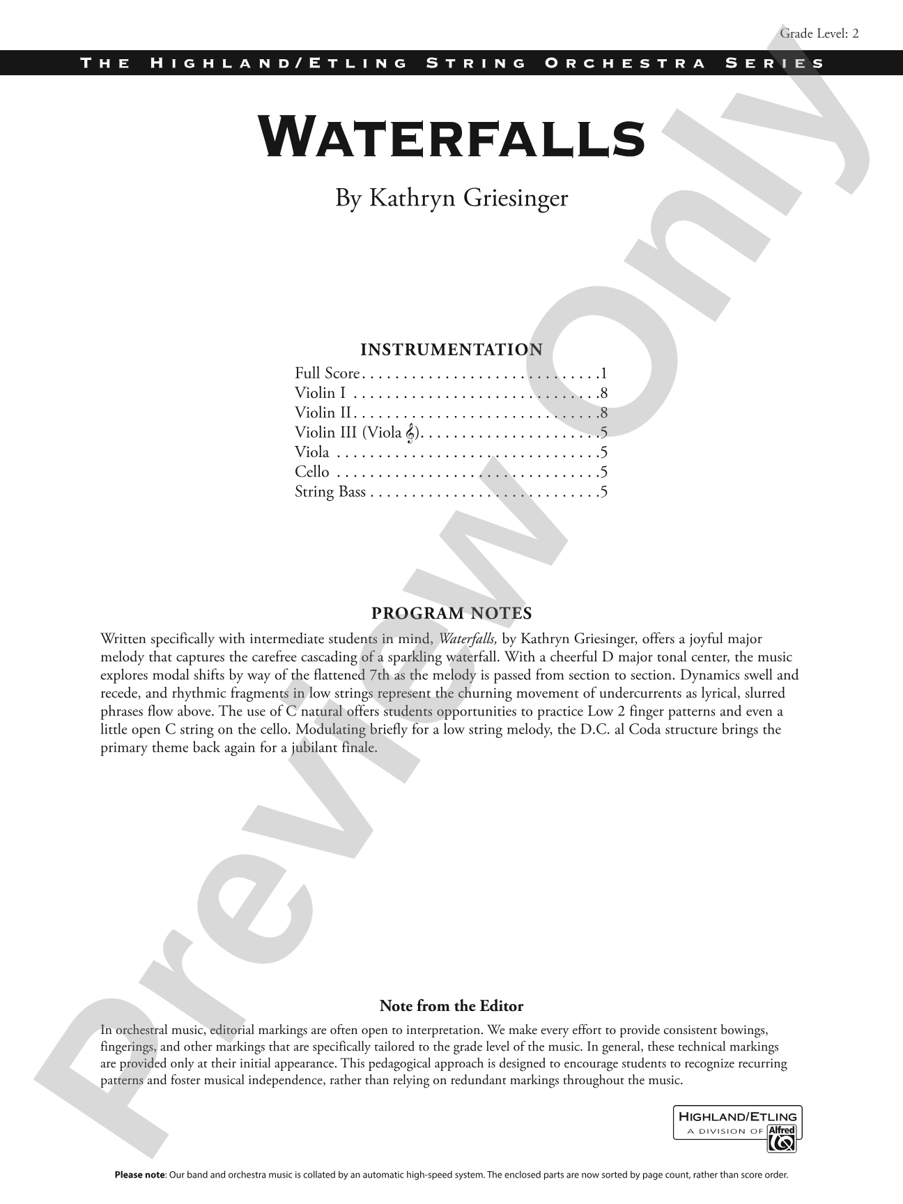 WATERFALLS/HSO: String Orchestra Conductor Score & Parts