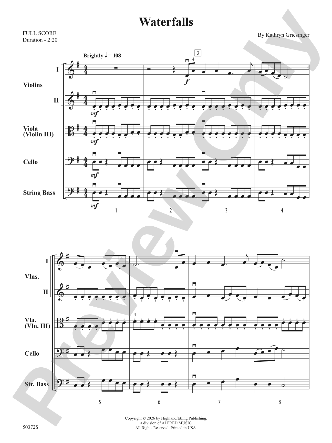 WATERFALLS/HSO: String Orchestra Conductor Score & Parts