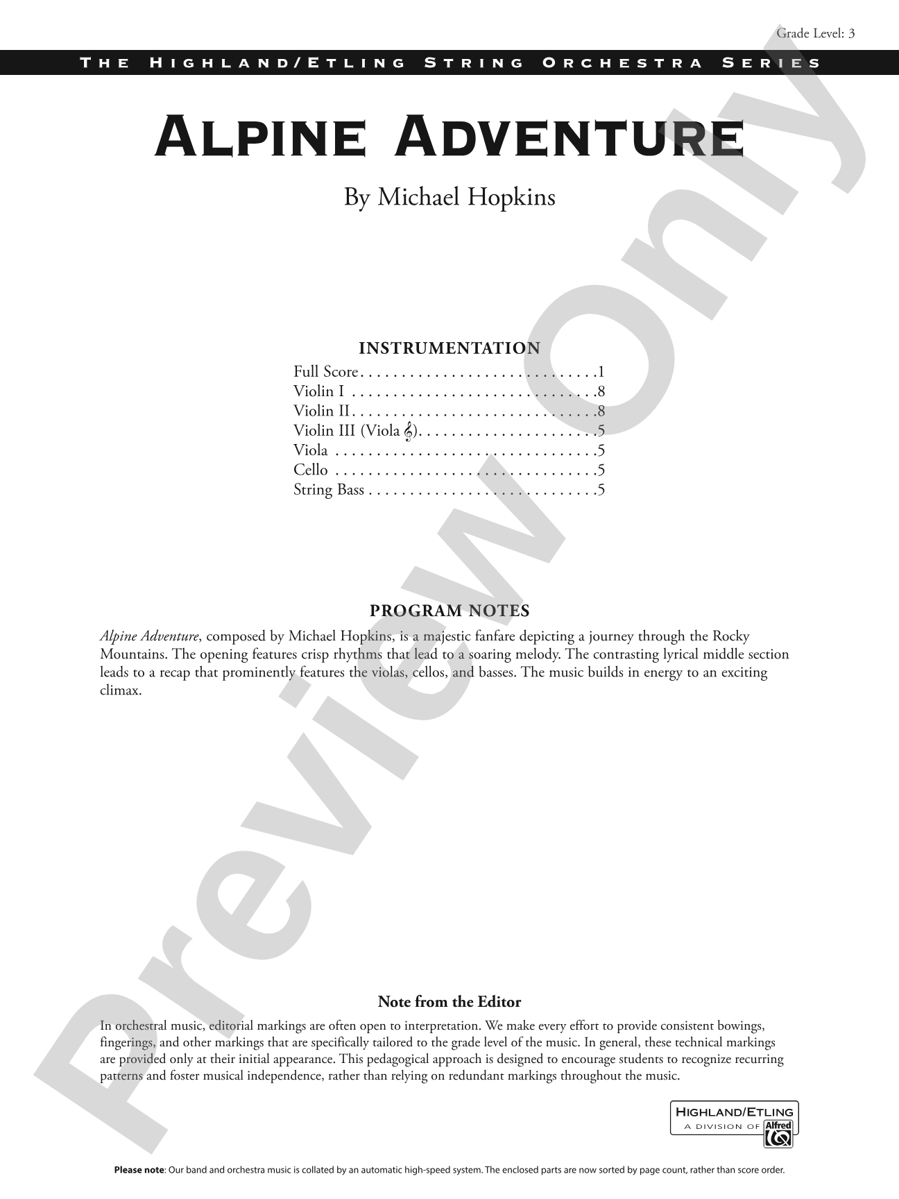 Alpine Adventure: String Orchestra Conductor Score & Parts