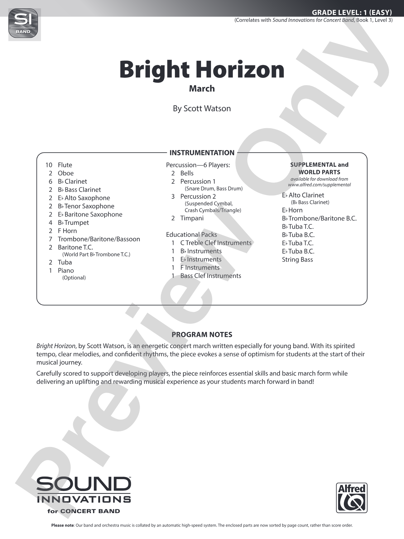 Bright Horizon: Concert Band Conductor Score & Parts