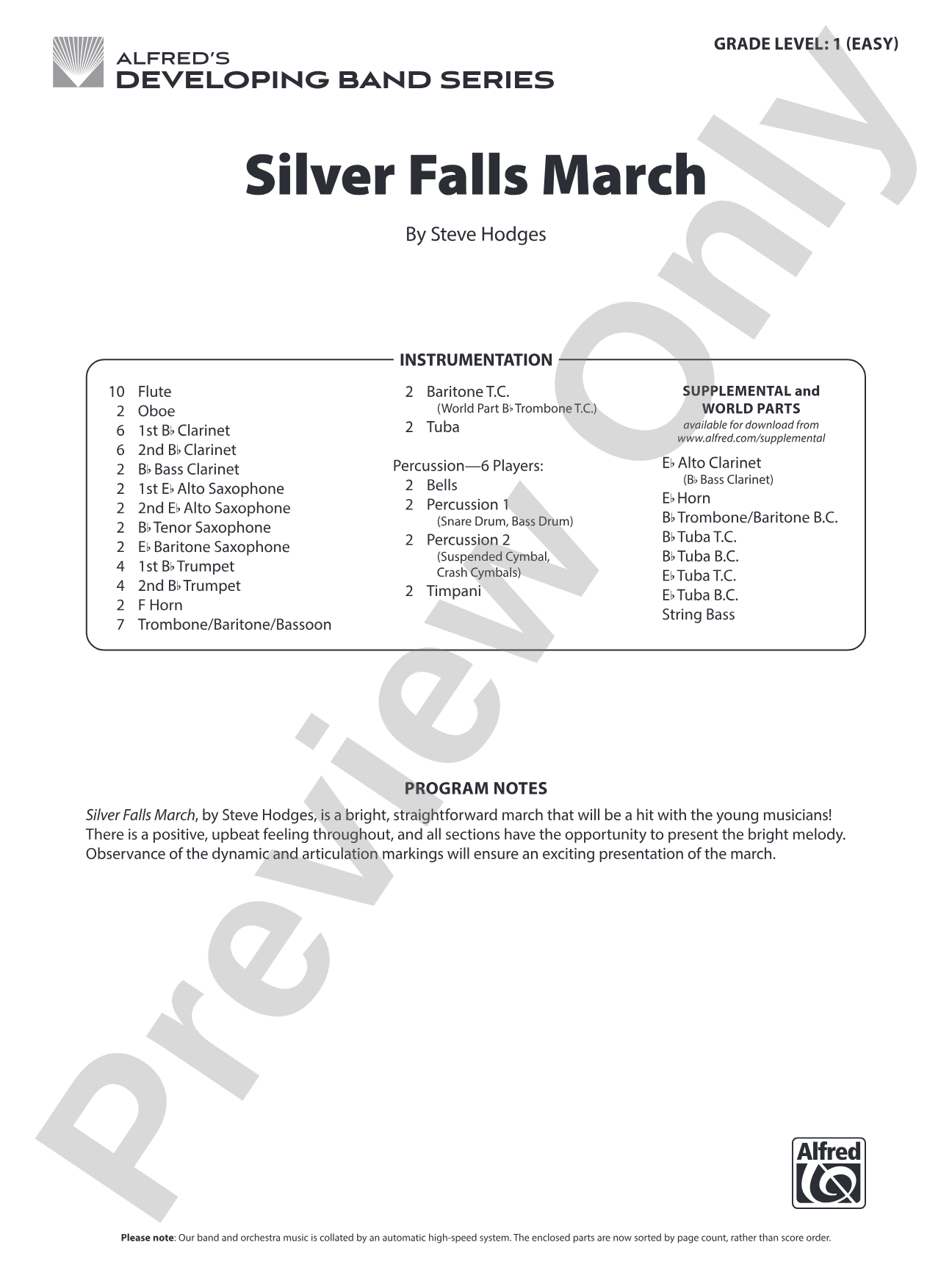 Silver Falls March: Concert Band Conductor Score & Parts