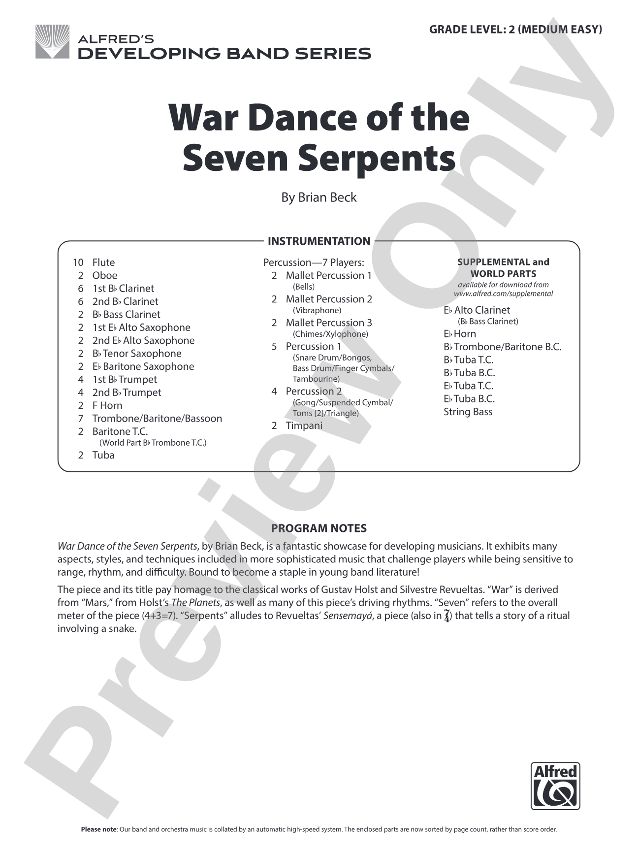 WAR DANCE OF SEVEN SERPENTS/DB: Concert Band Conductor Score & Parts