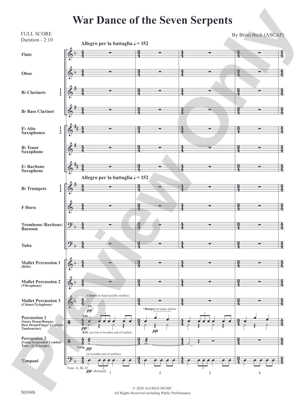 WAR DANCE OF SEVEN SERPENTS/DB: Concert Band Conductor Score & Parts