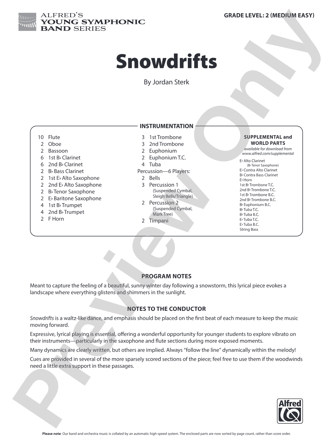 SNOWDRIFTS/YS: Concert Band Conductor Score & Parts
