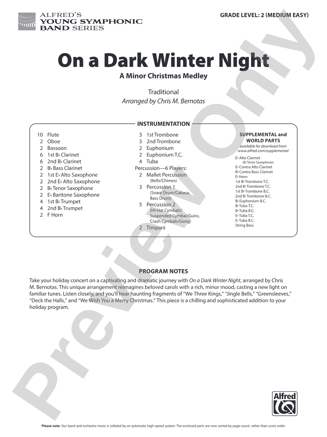ON A DARK WINTER NIGHT/YS: Concert Band Conductor Score & Parts
