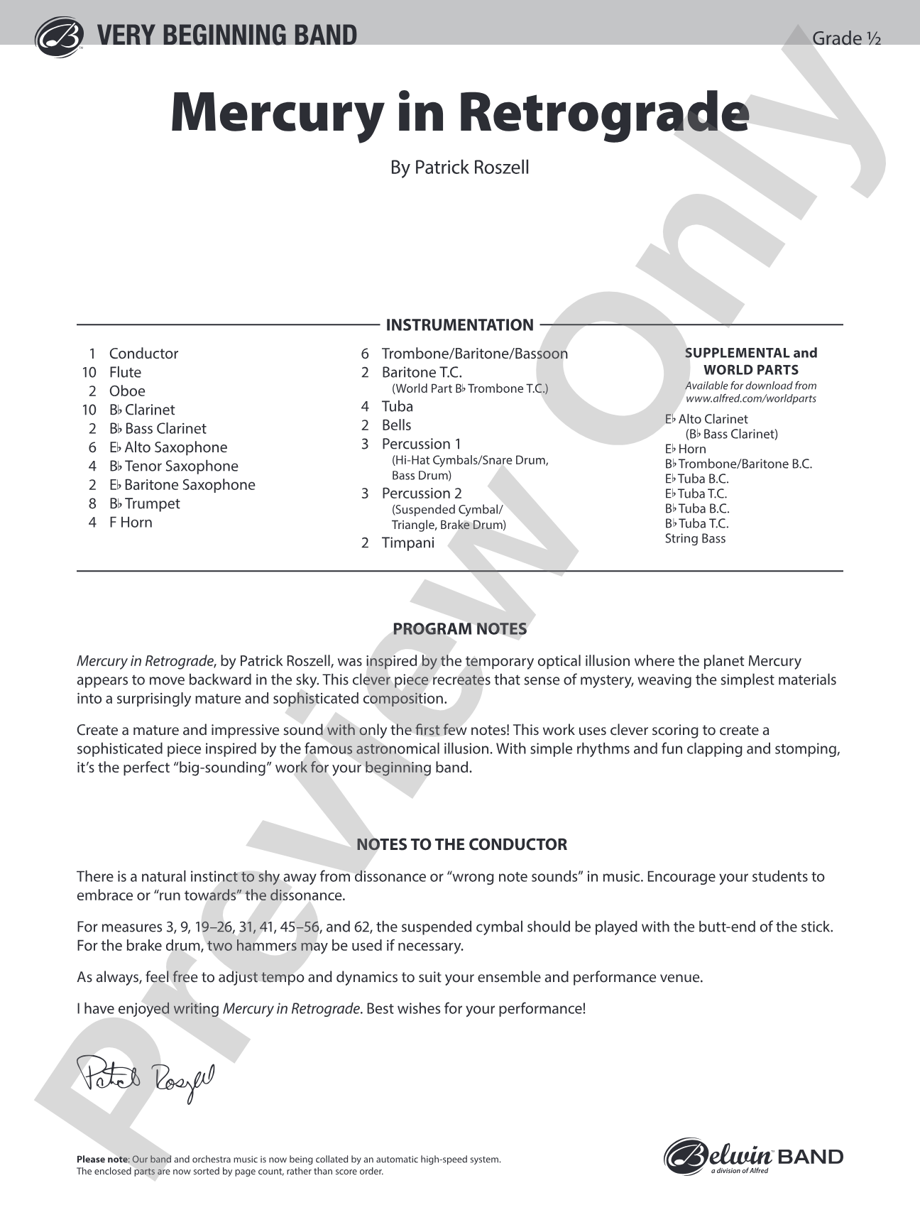 Mercury in Retrograde: Concert Band Conductor Score & Parts
