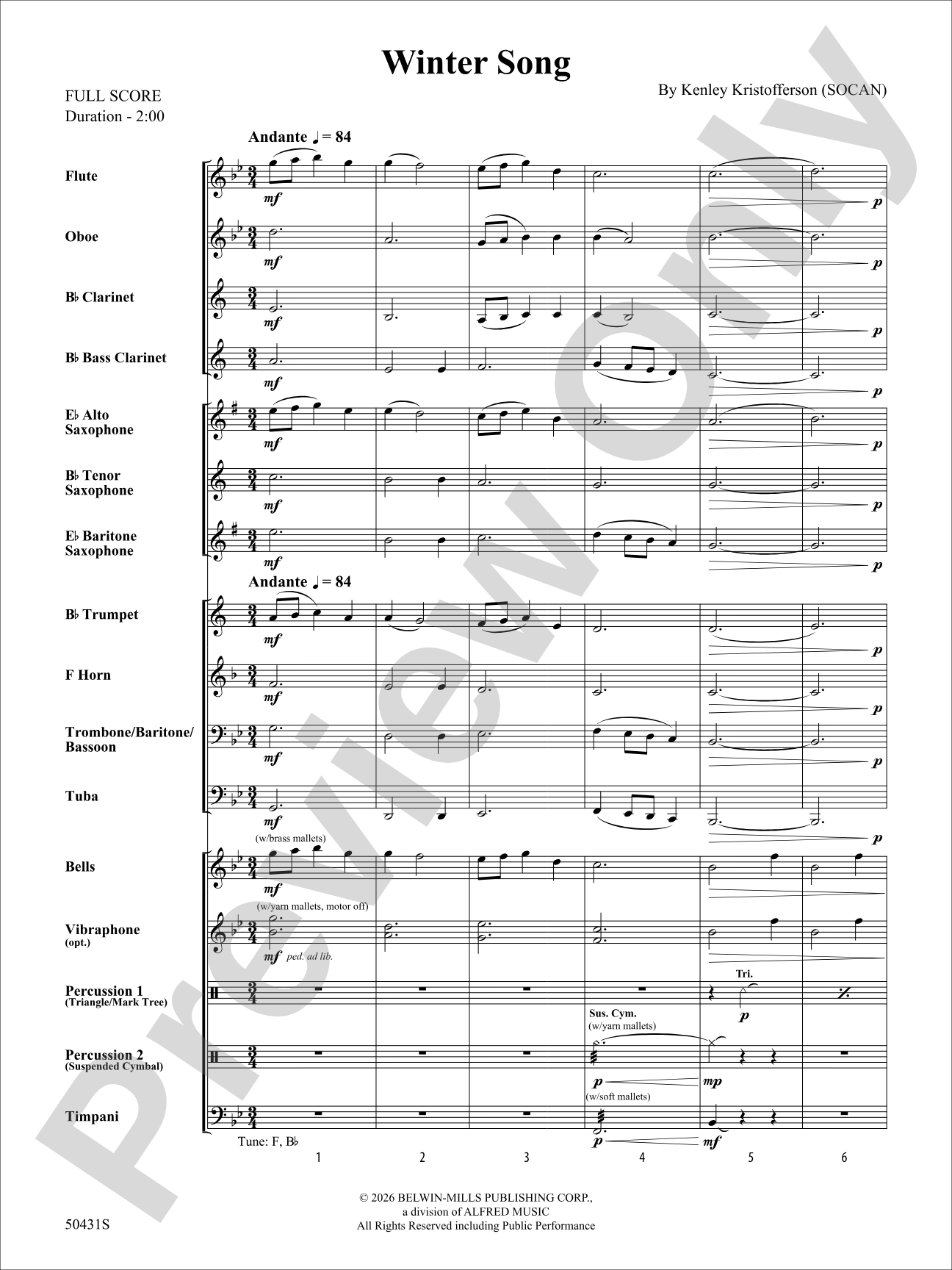 Winter Song: Concert Band Conductor Score & Parts