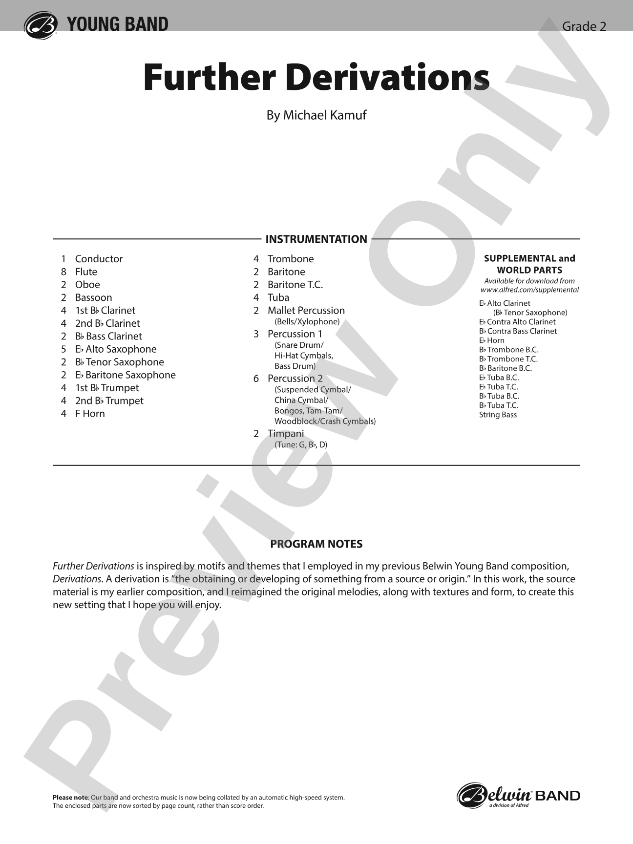Further Derivations: Concert Band Conductor Score & Parts