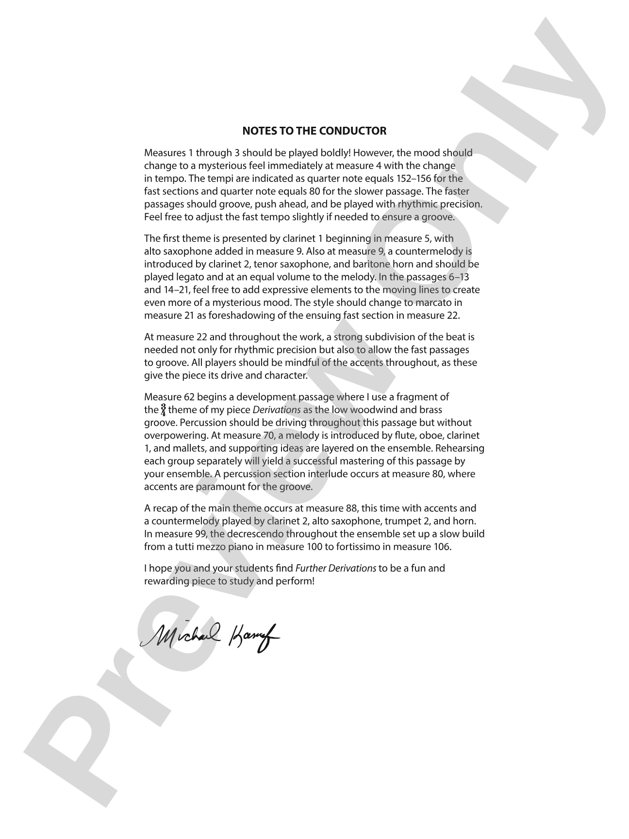 Further Derivations: Concert Band Conductor Score & Parts