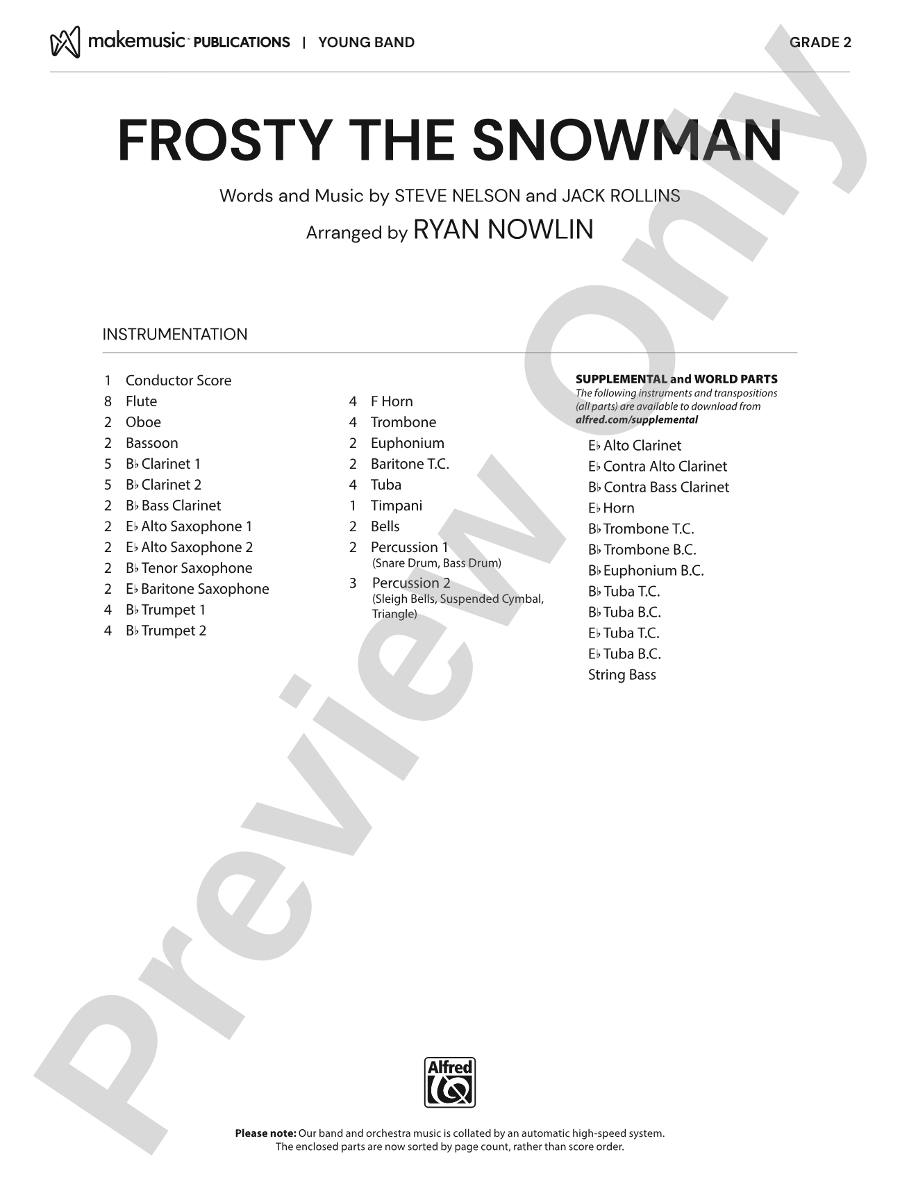 Frosty the Snowman: Concert Band Conductor Score & Parts