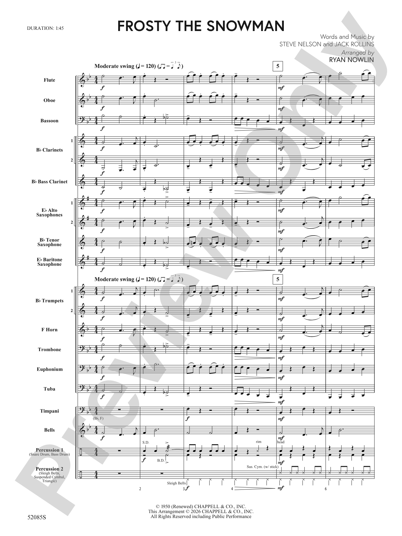 Frosty the Snowman: Concert Band Conductor Score & Parts