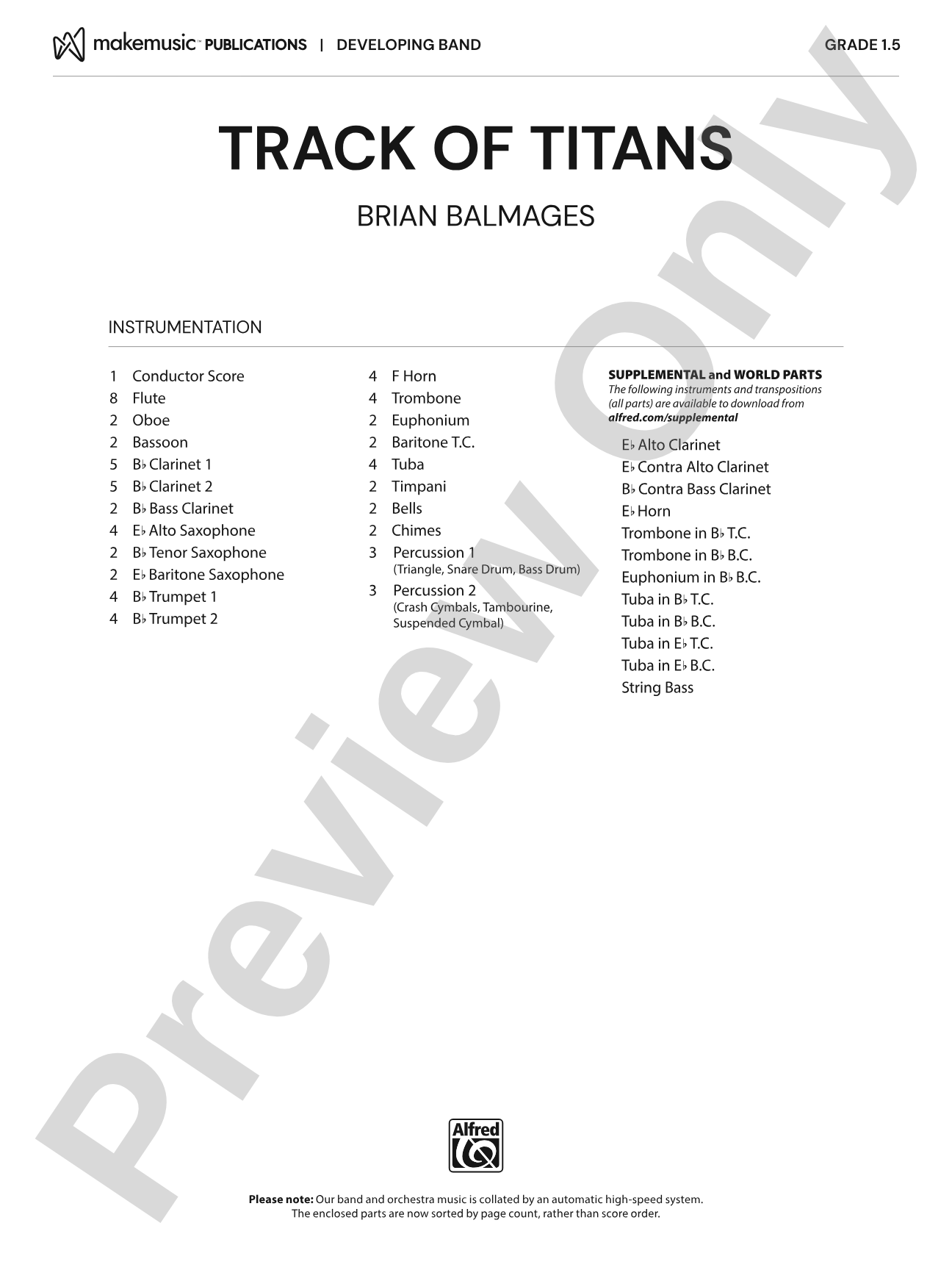 TRACK OF TITANS/MDB: Concert Band Conductor Score & Parts