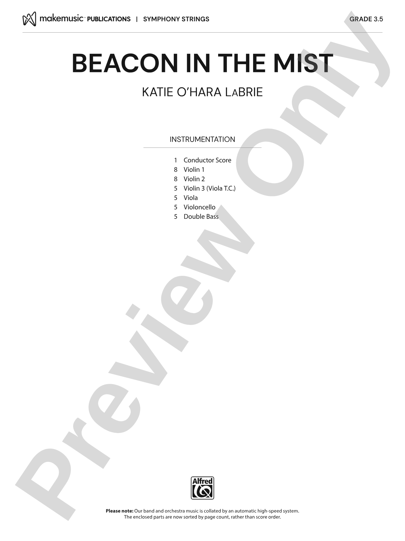 Beacon in the Mist: String Orchestra Conductor Score & Parts