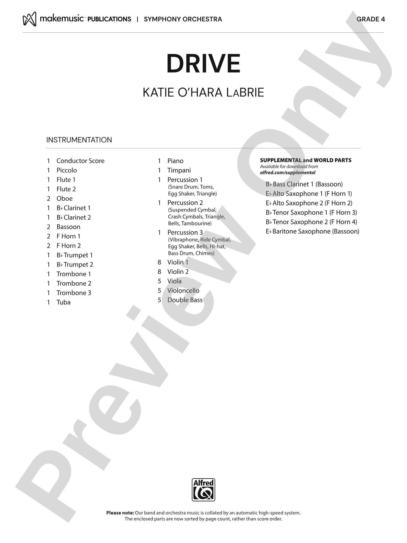 Drive: Full Orchestra Conductor Score & Parts