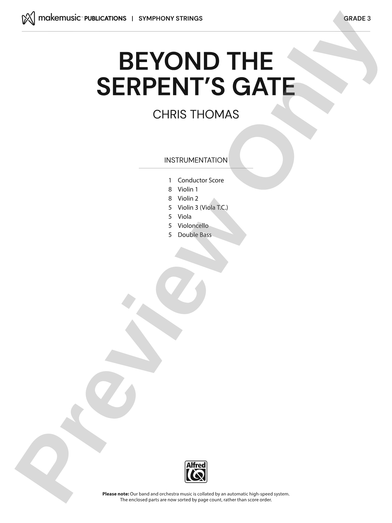BEYOND THE SERPENTS GATE/MSY: String Orchestra Conductor Score & Parts