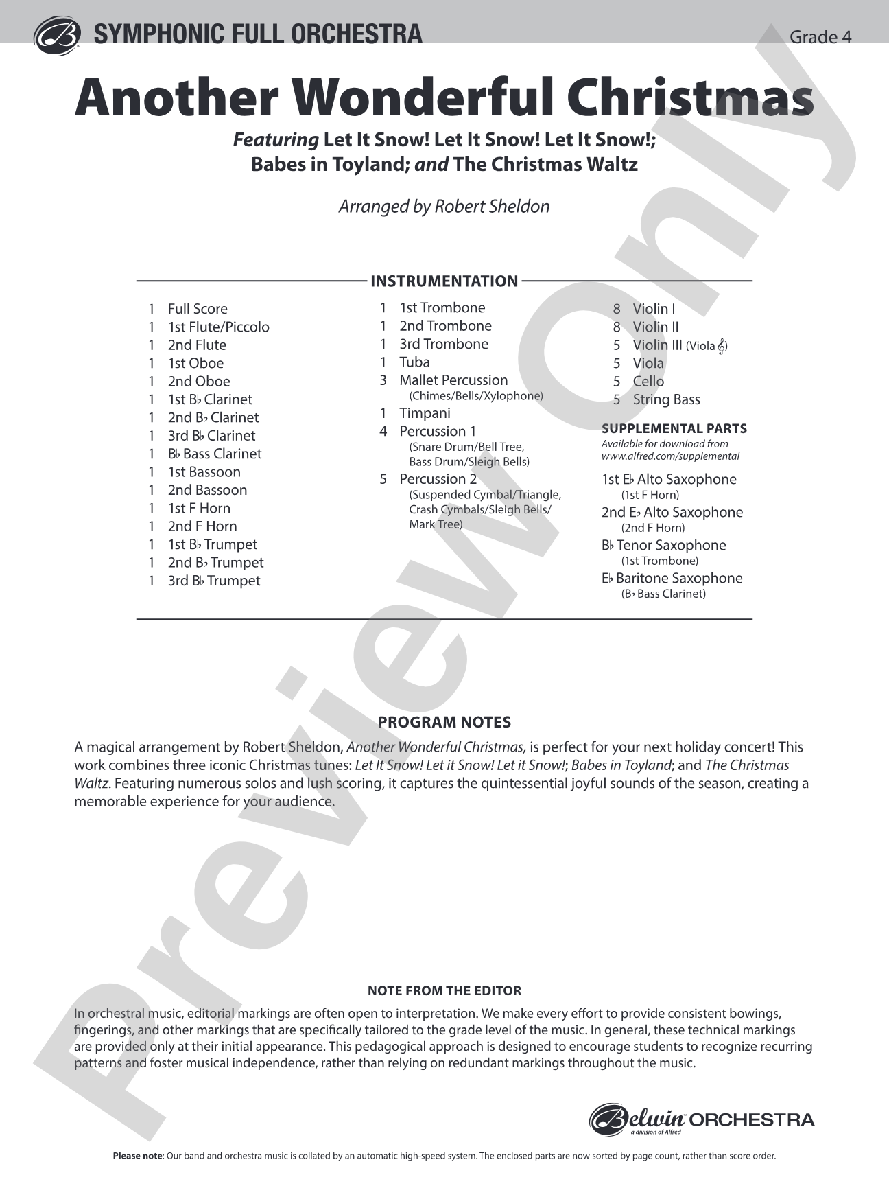 Another Wonderful Christmas: Full Orchestra Conductor's Score & Parts