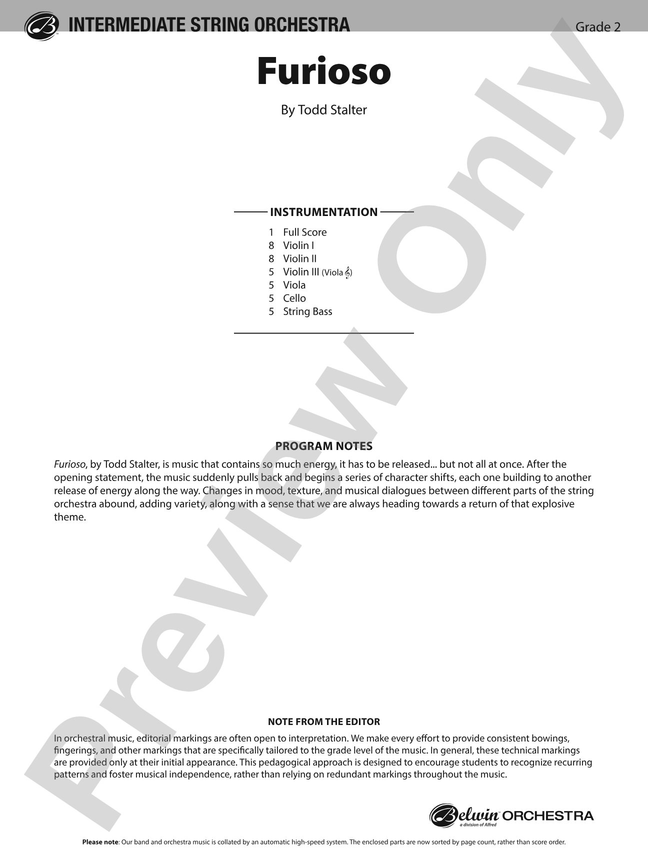 Furioso: String Orchestra Conductor Score & Parts