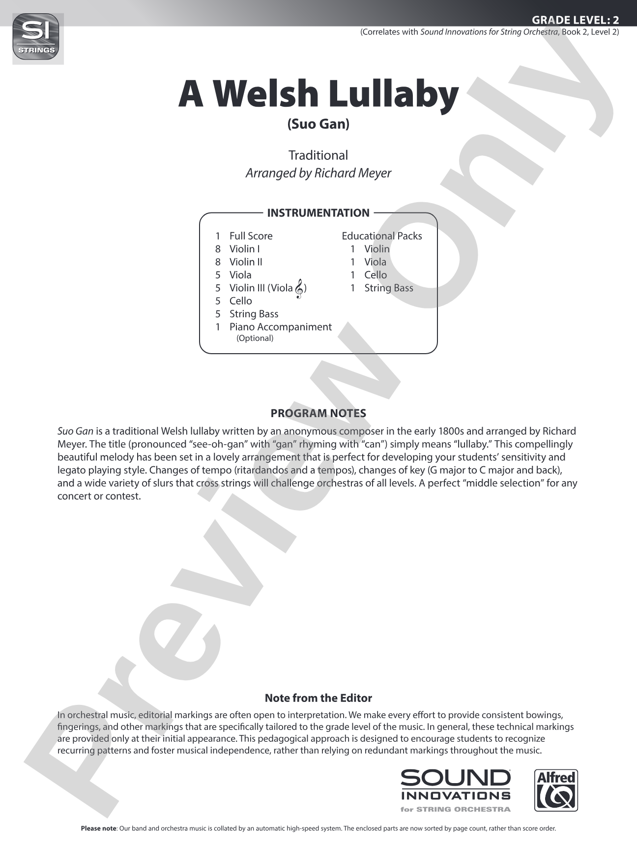 A Welsh Lullaby: String Orchestra Conductor Score & Parts