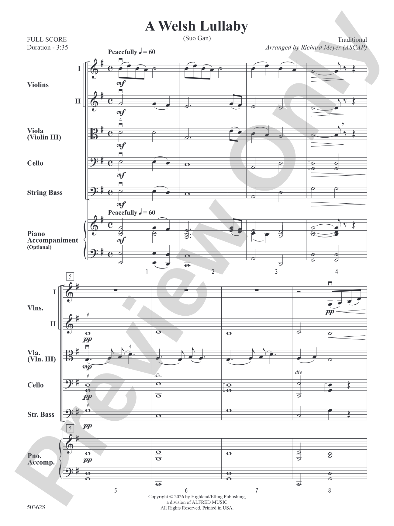 A Welsh Lullaby: String Orchestra Conductor Score & Parts
