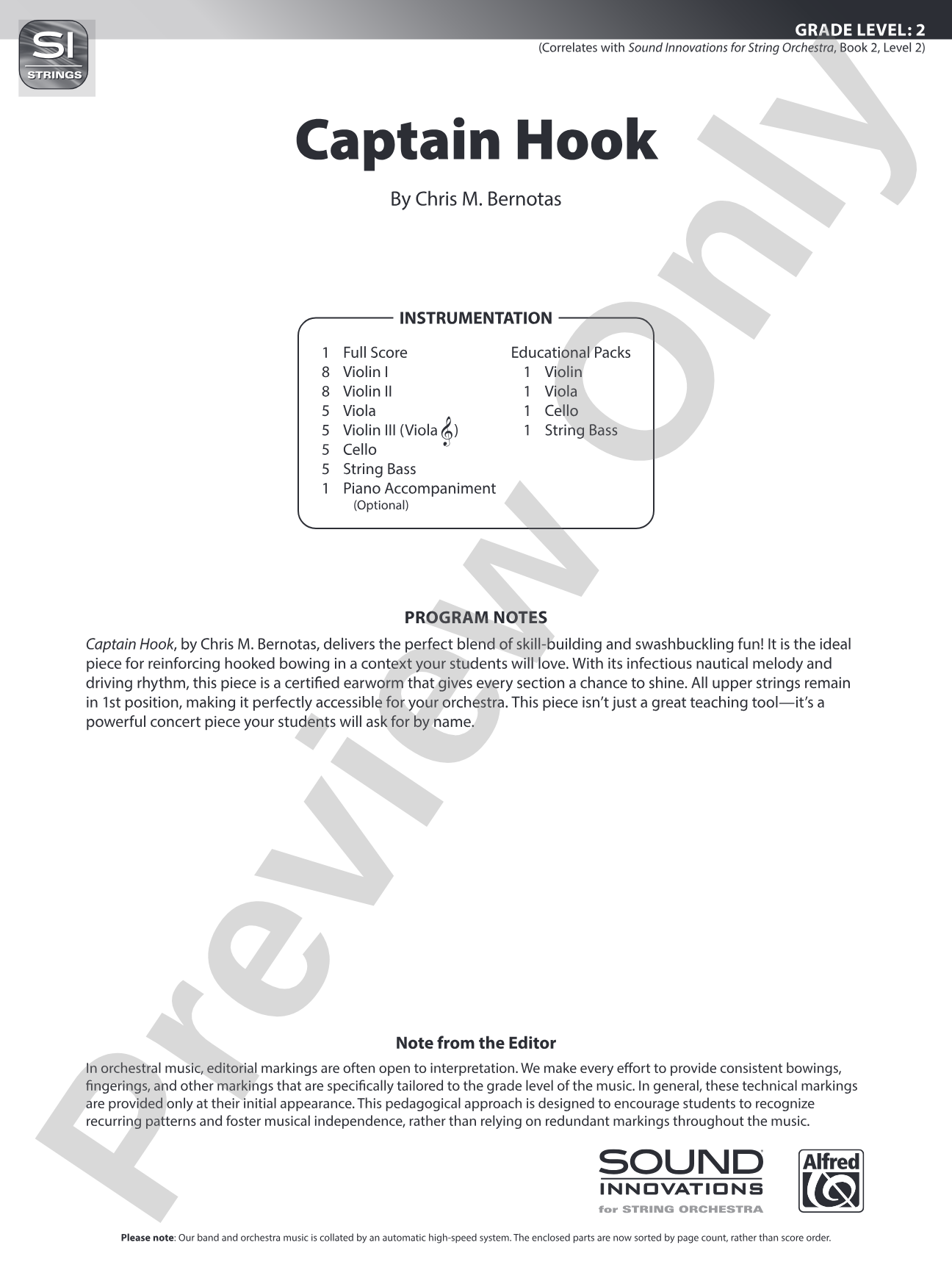 Captain Hook: String Orchestra Conductor Score & Parts