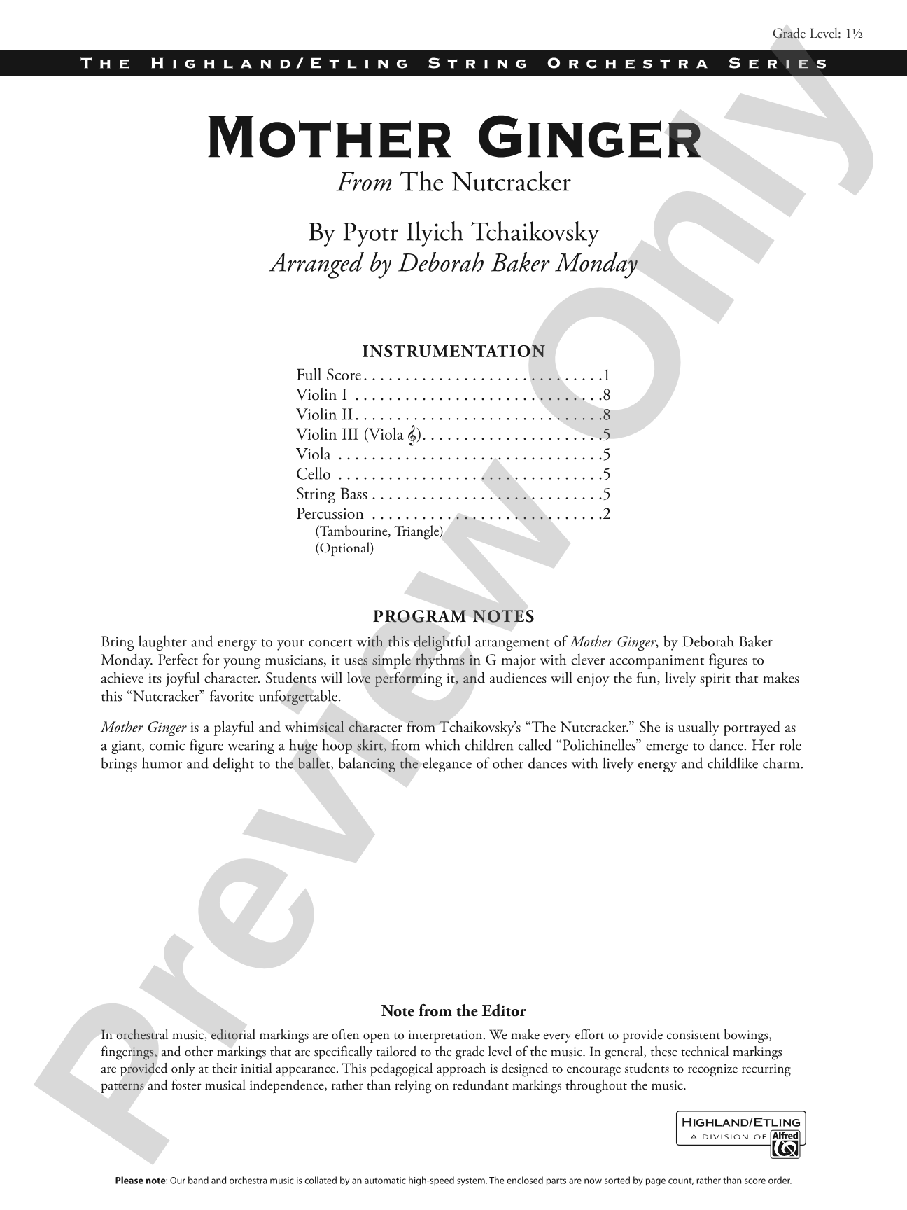 Mother Ginger: String Orchestra Conductor Score & Parts