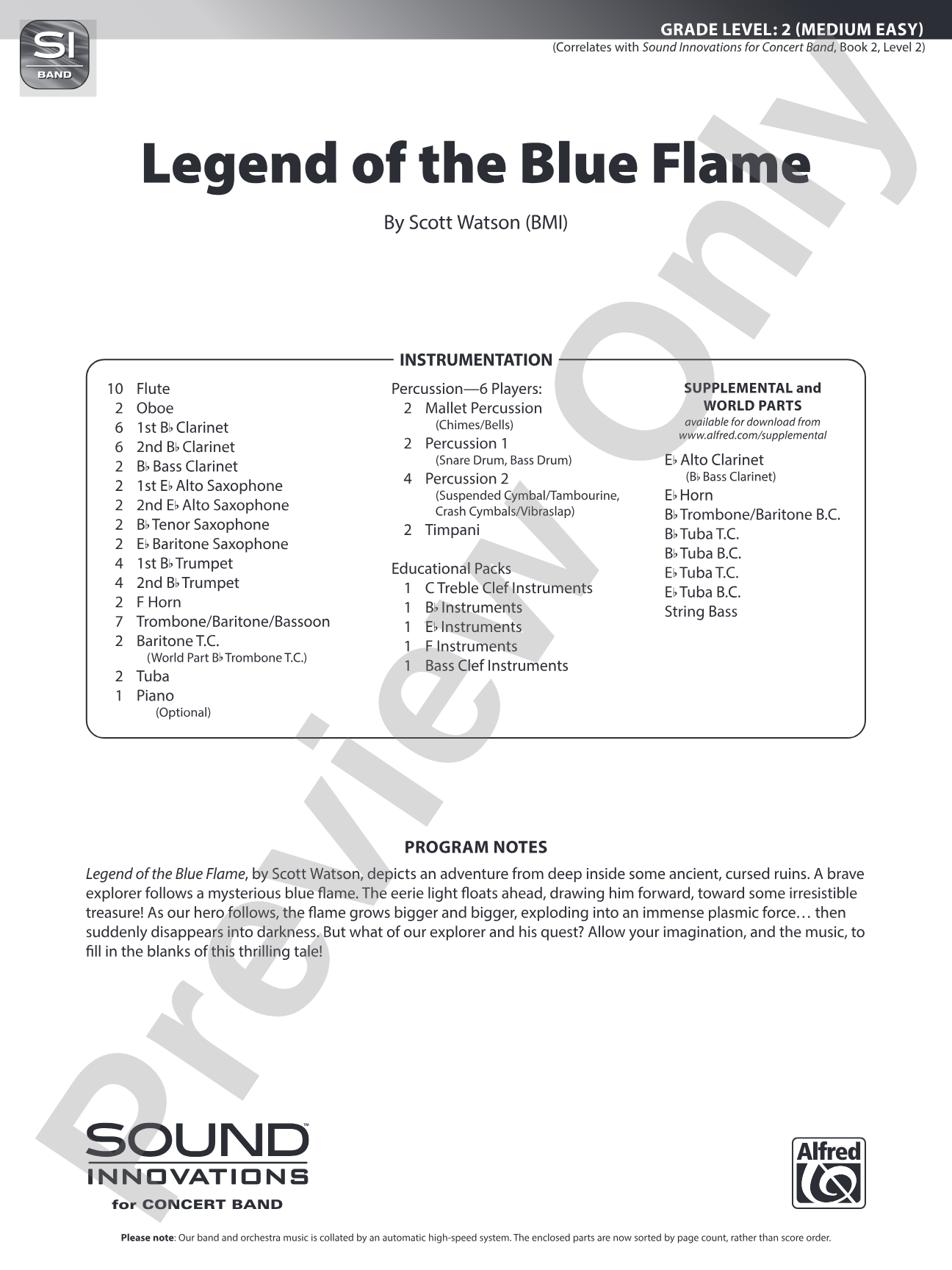 Legend of the Blue Flame: Concert Band Conductor Score & Parts