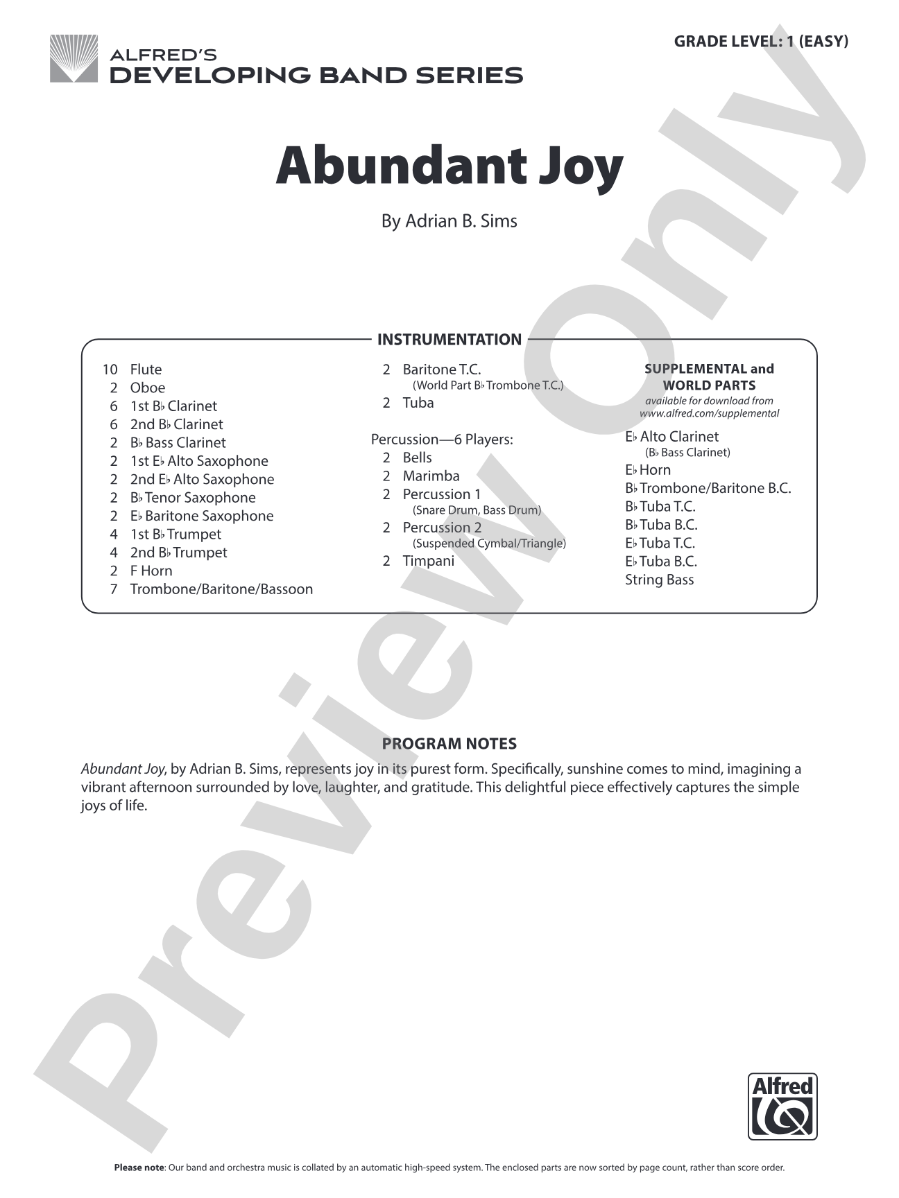 Abundant Joy: Concert Band Conductor Score & Parts