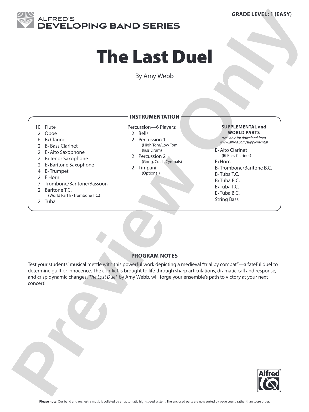 The Last Duel: Concert Band Conductor Score & Parts