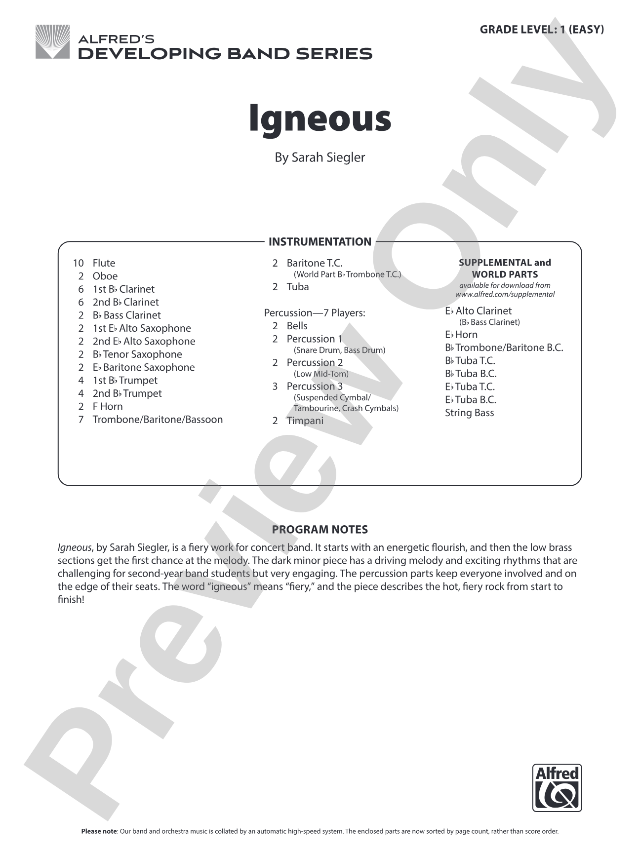 Igneous: Concert Band Conductor Score & Parts