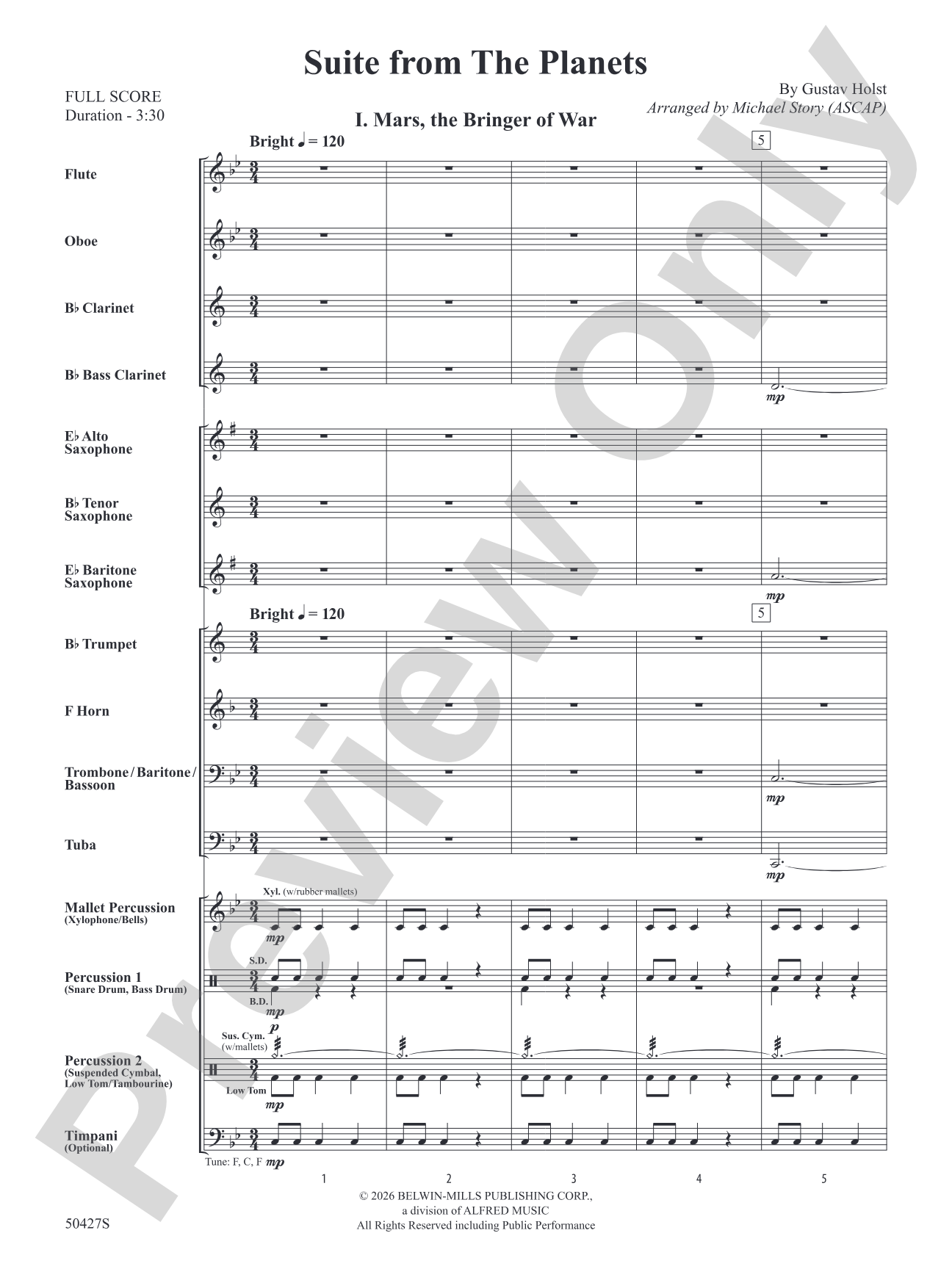 Suite from The Planets: Concert Band Conductor Score & Parts