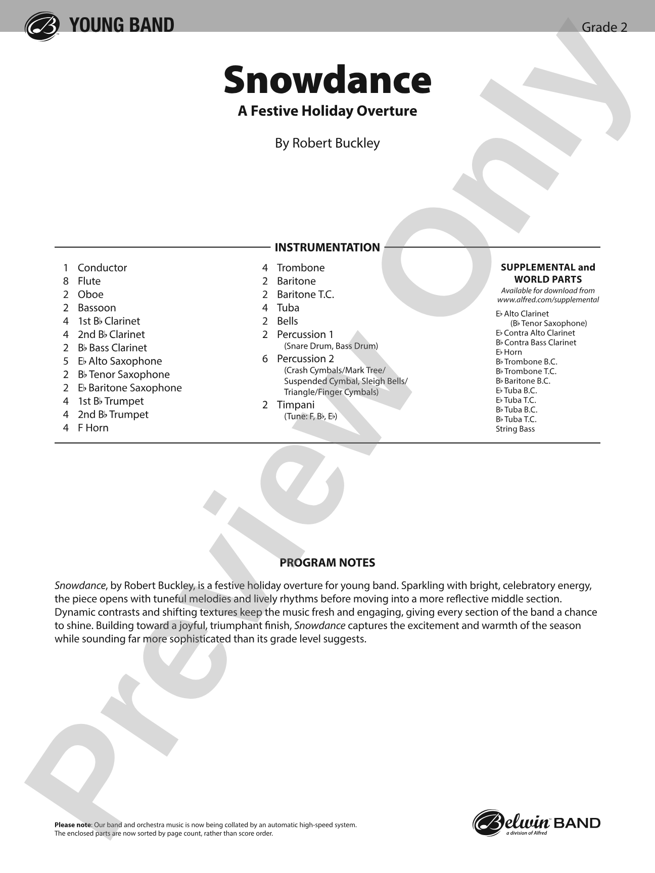 Snowdance: Concert Band Conductor Score & Parts