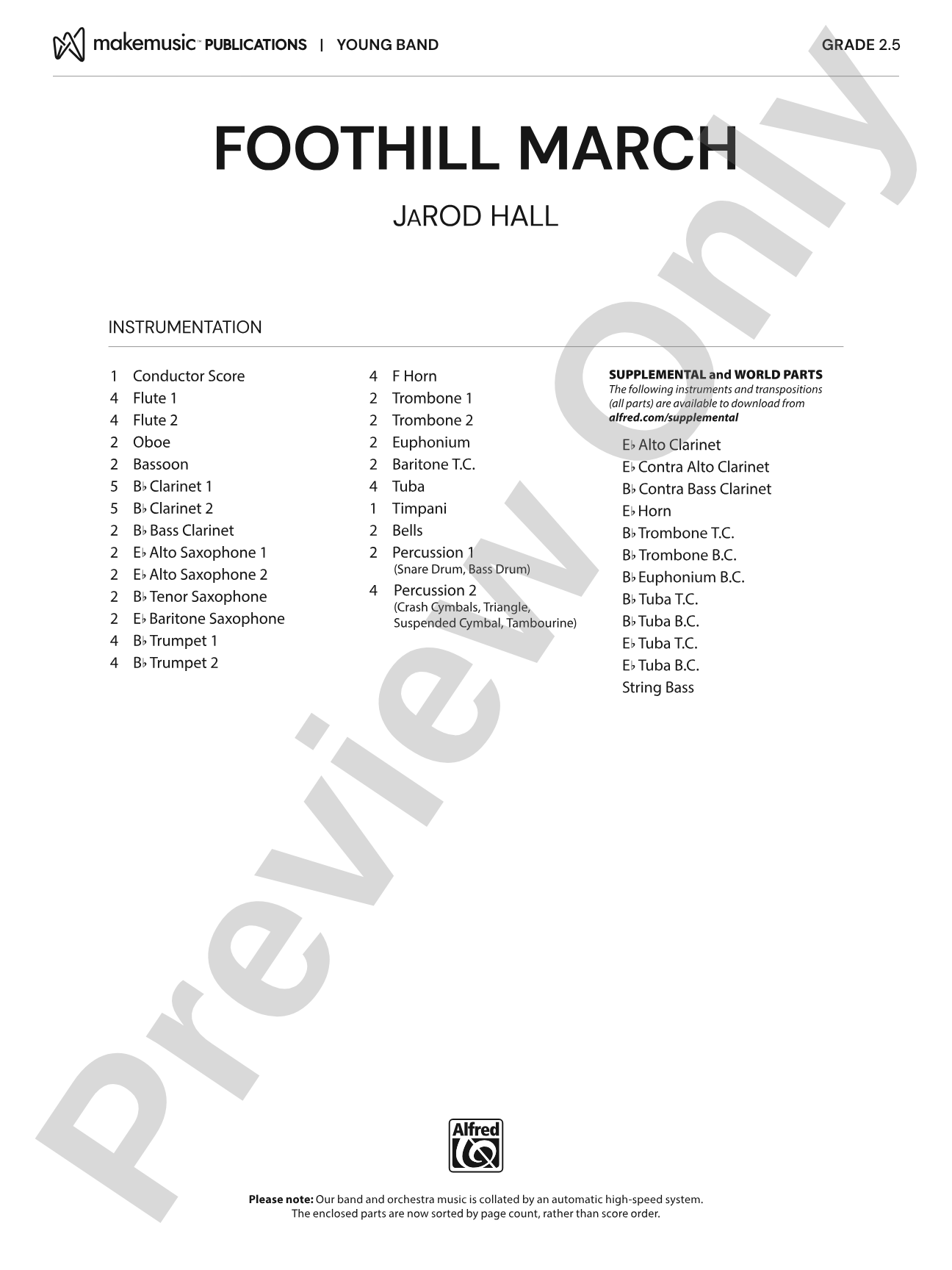 Foothill March: Concert Band Conductor Score & Parts