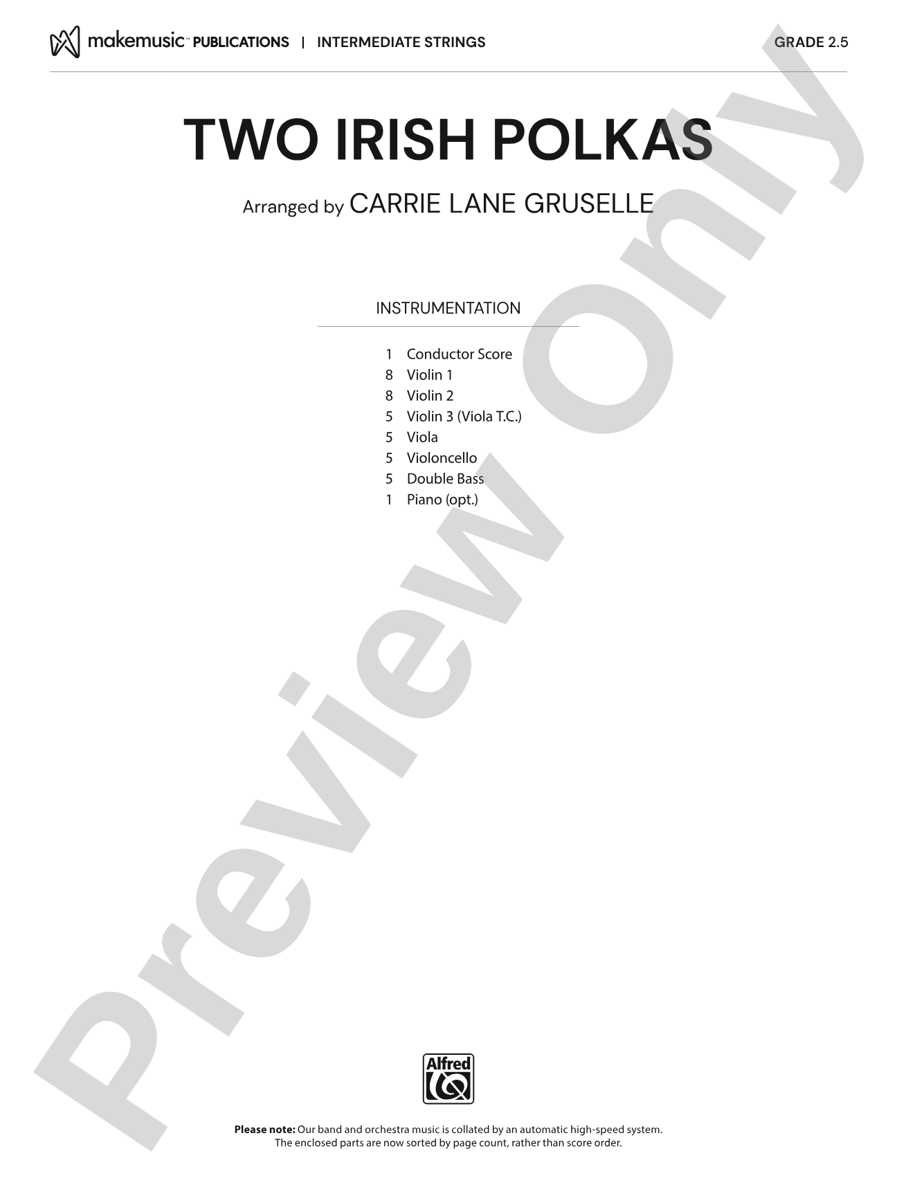 Two Irish Polkas: String Orchestra Conductor Score & Parts
