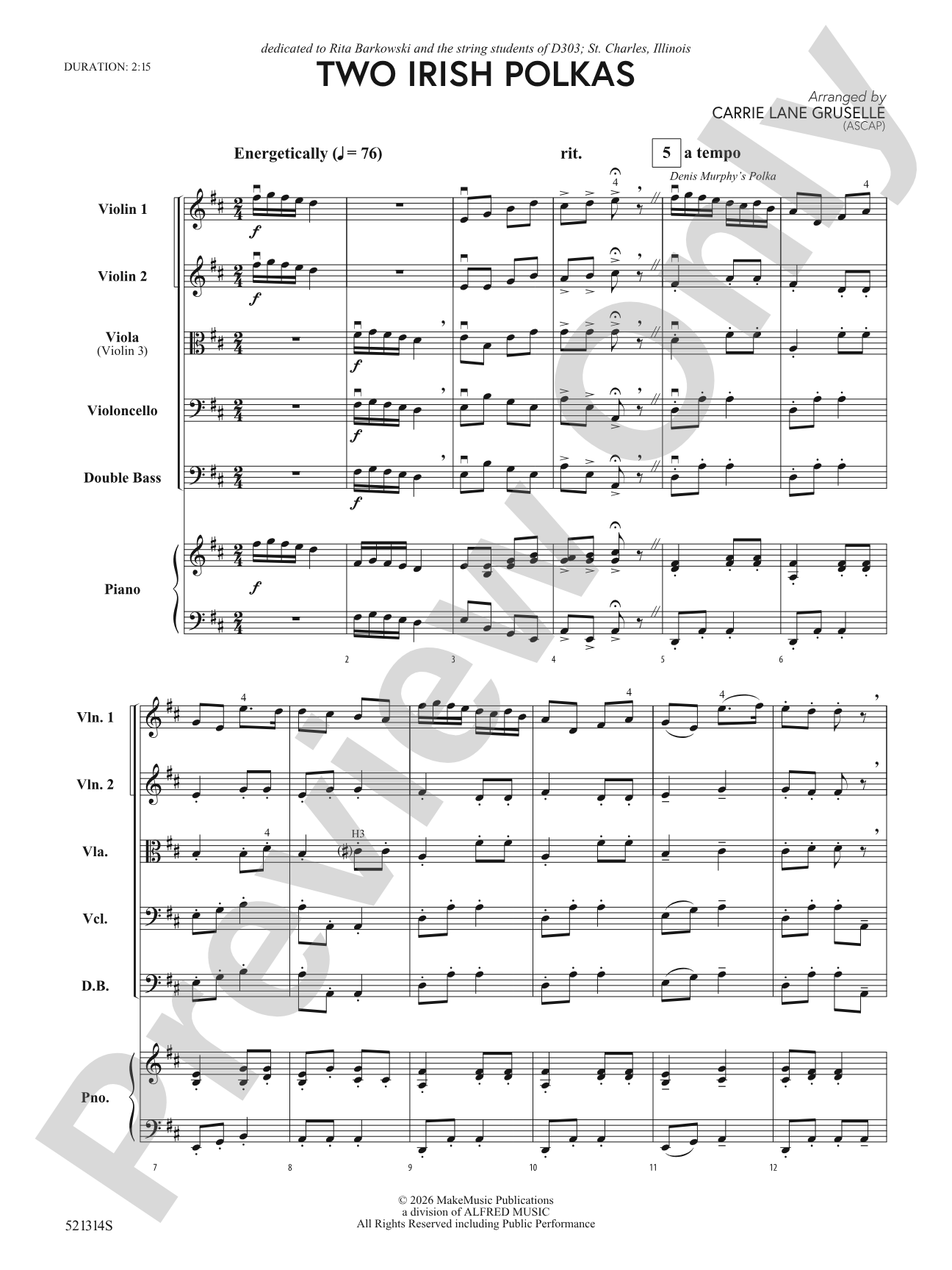 Two Irish Polkas: String Orchestra Conductor Score & Parts