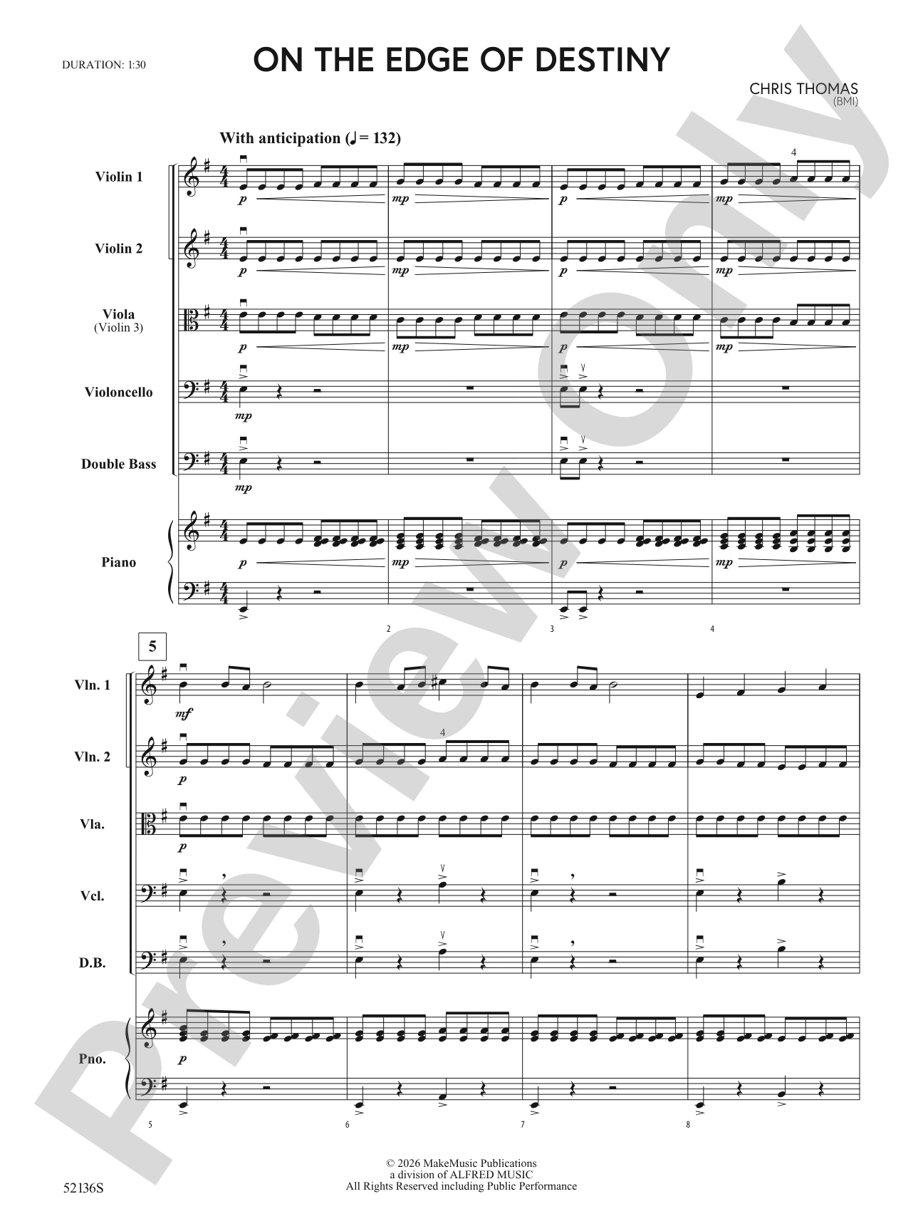 On the Edge of Destiny: String Orchestra Conductor Score & Parts