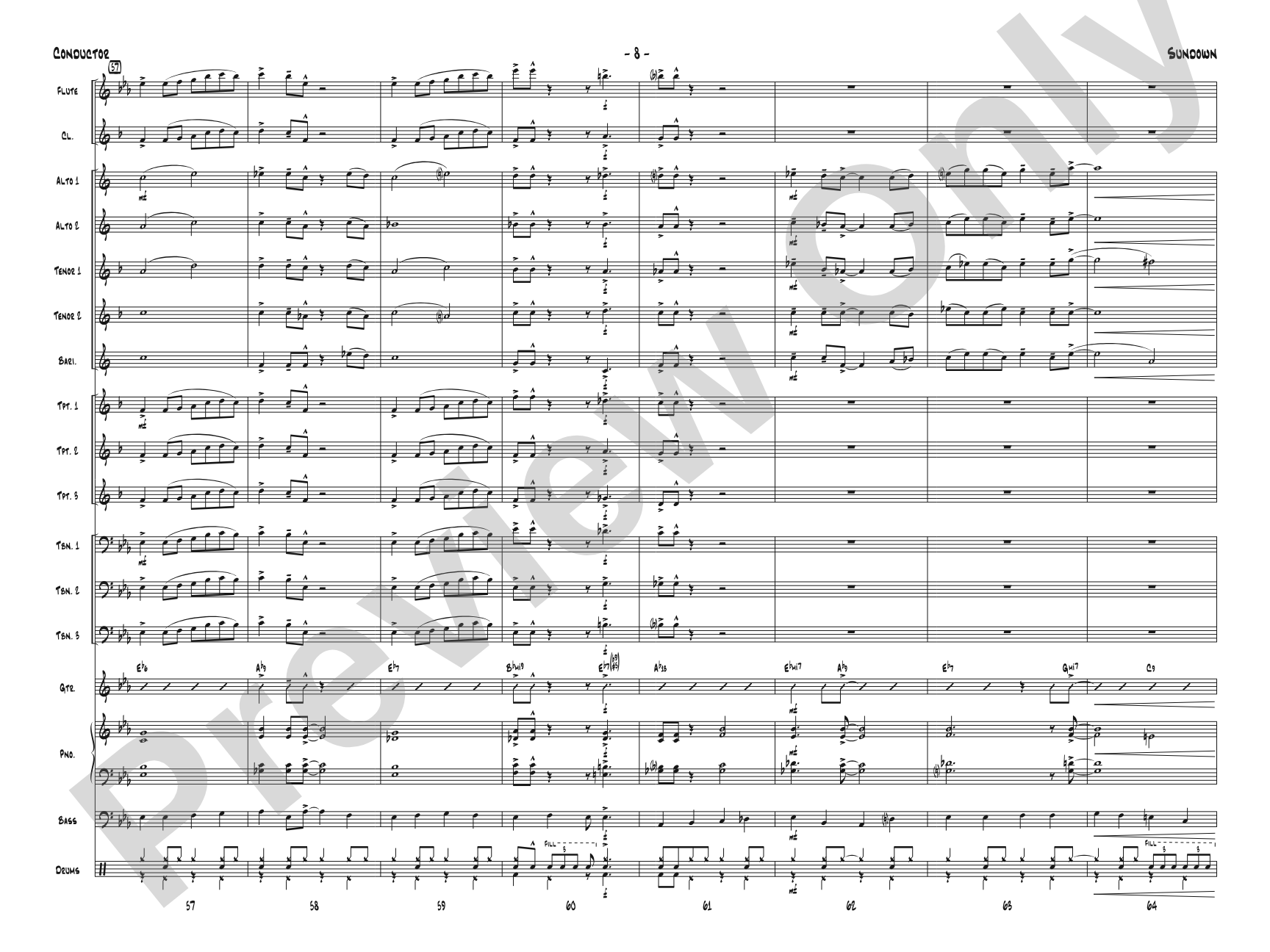 Sundown: Jazz Ensemble Conductor Score & Parts