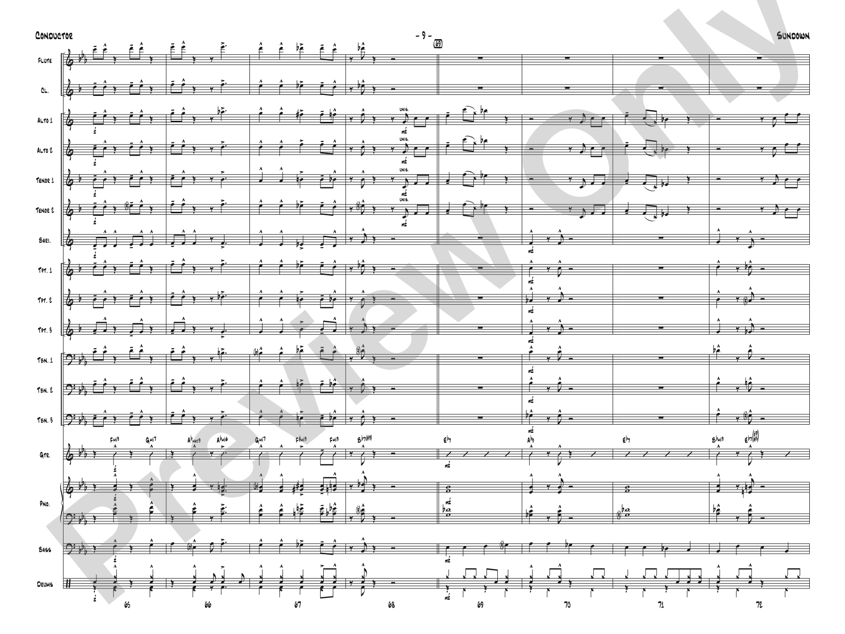 Sundown: Jazz Ensemble Conductor Score & Parts