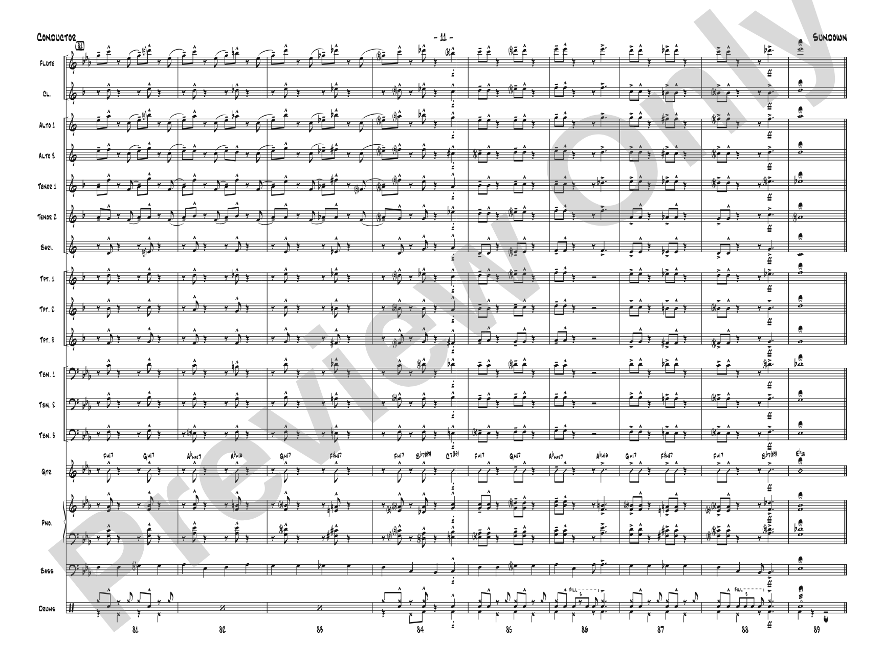 Sundown: Jazz Ensemble Conductor Score & Parts