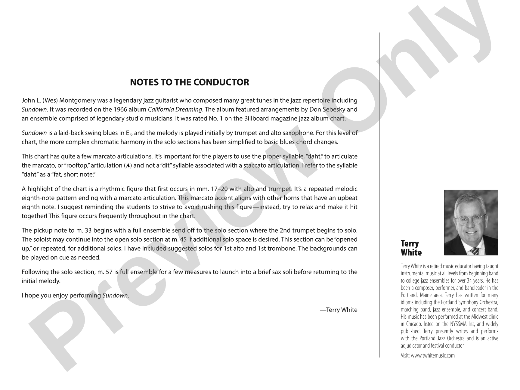 Sundown: Jazz Ensemble Conductor Score & Parts