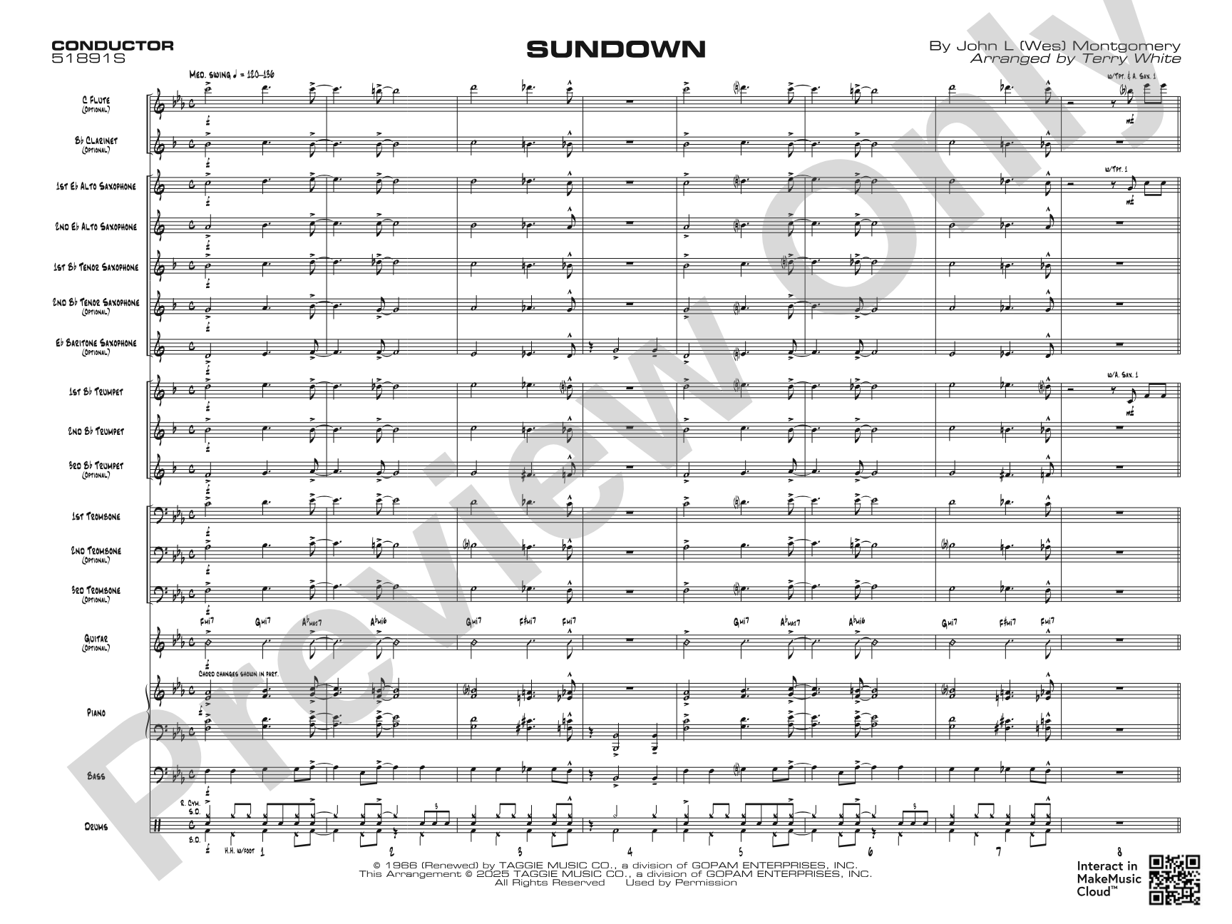 Sundown: Jazz Ensemble Conductor Score & Parts