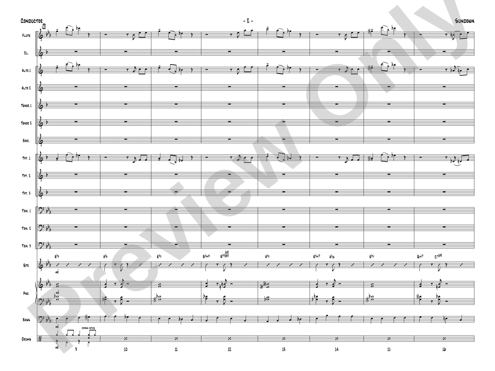 Sundown: Jazz Ensemble Conductor Score & Parts